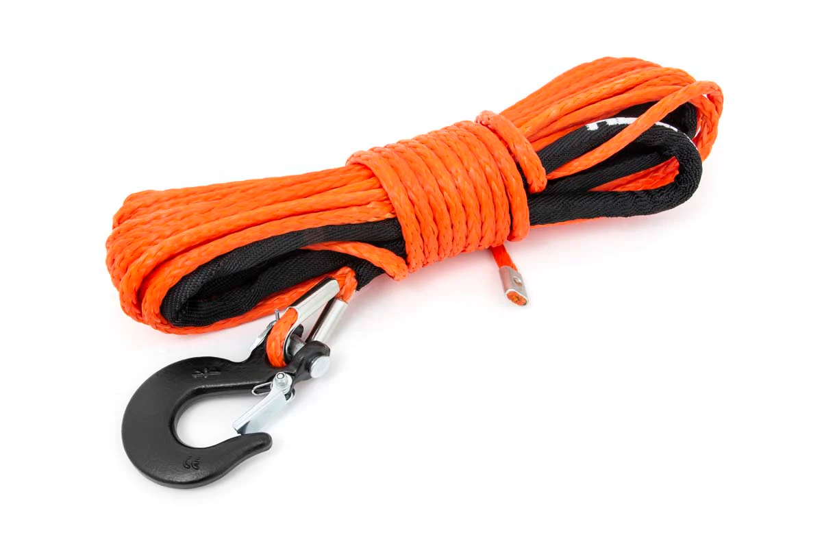 1/4 Inch Synthetic Rope 85 Feet Rated Up to 16,000 Lbs 3/8 Inch Includes Clevis Hook and Protective Sleeve UTV, ATV Orange Rough Country - RS143