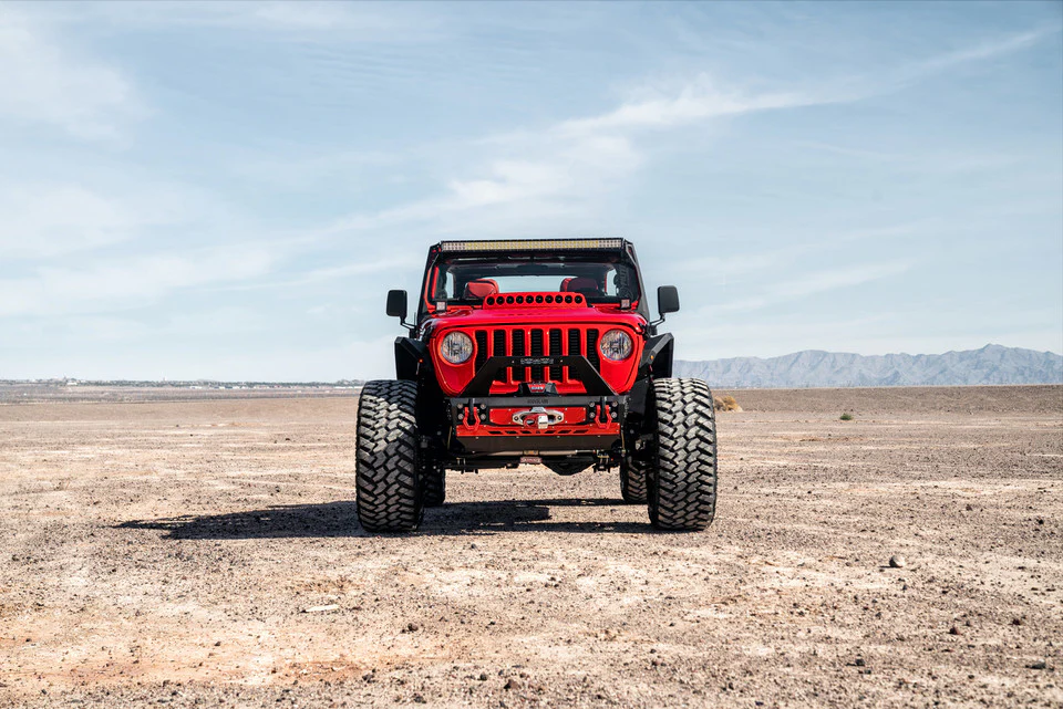2018-2025 Jeep Wrangler JL Front Bumper Stubby with Push Bar End Cap Light Cutouts With Camera Harness + Pod Texture Black Powdercoat Bodyguard Bumpers - 47077TNB - Bodyguard Bumpers - Image 4