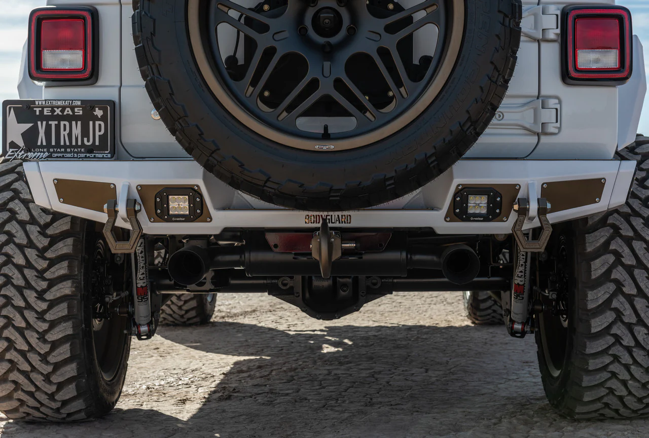 2018-2025 Jeep Wrangler JL Rear Bumper Sensor Cutouts Reverse Light Cutouts Texture Black Powdercoat Bodyguard Bumpers - 56222T - Bodyguard Bumpers - Image 3