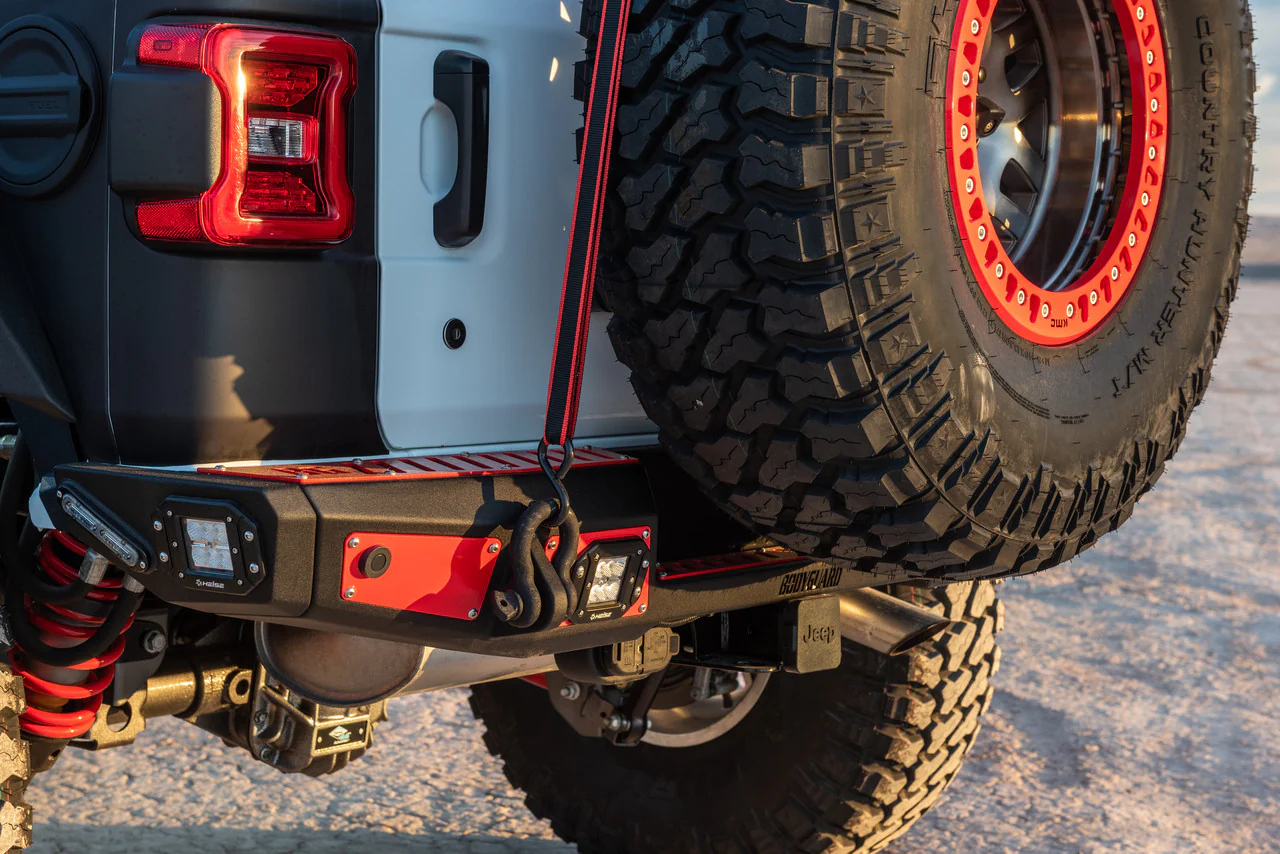 2018-2025 Jeep Wrangler JL Rear Bumper Sensor Cutouts Reverse Light Cutouts Texture Black Powdercoat Bodyguard Bumpers - 56222T - Bodyguard Bumpers - Image 4