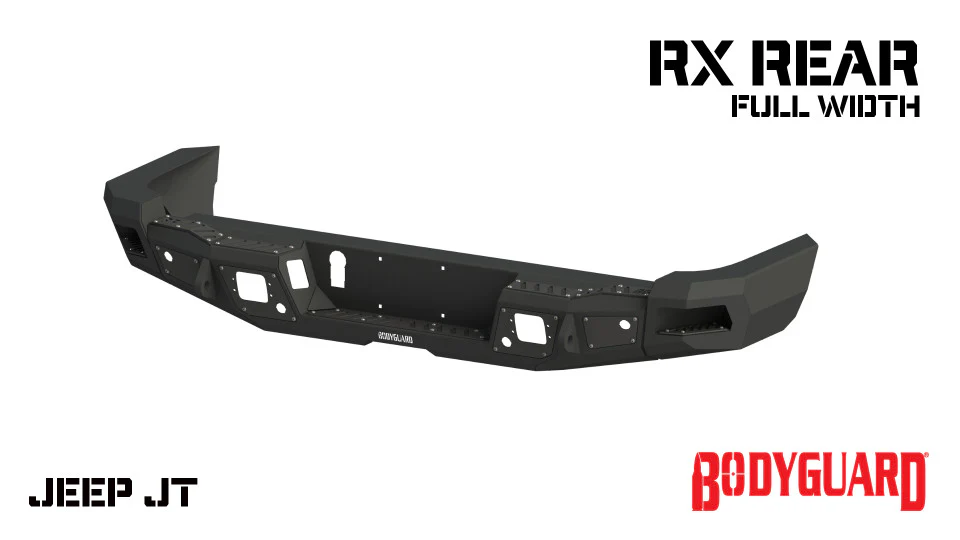 2020-2025 Jeep Gladiator Rear Bumper Full width Sensor Cutouts Reverse Light Cutouts Texture Black Powdercoat Bodyguard Bumpers - 53101T - Bodyguard Bumpers