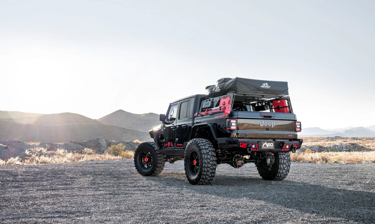 2020-2025 Jeep Gladiator Rear Bumper Full width Sensor Cutouts Reverse Light Cutouts Texture Black Powdercoat Bodyguard Bumpers - 53101T - Bodyguard Bumpers - Image 2