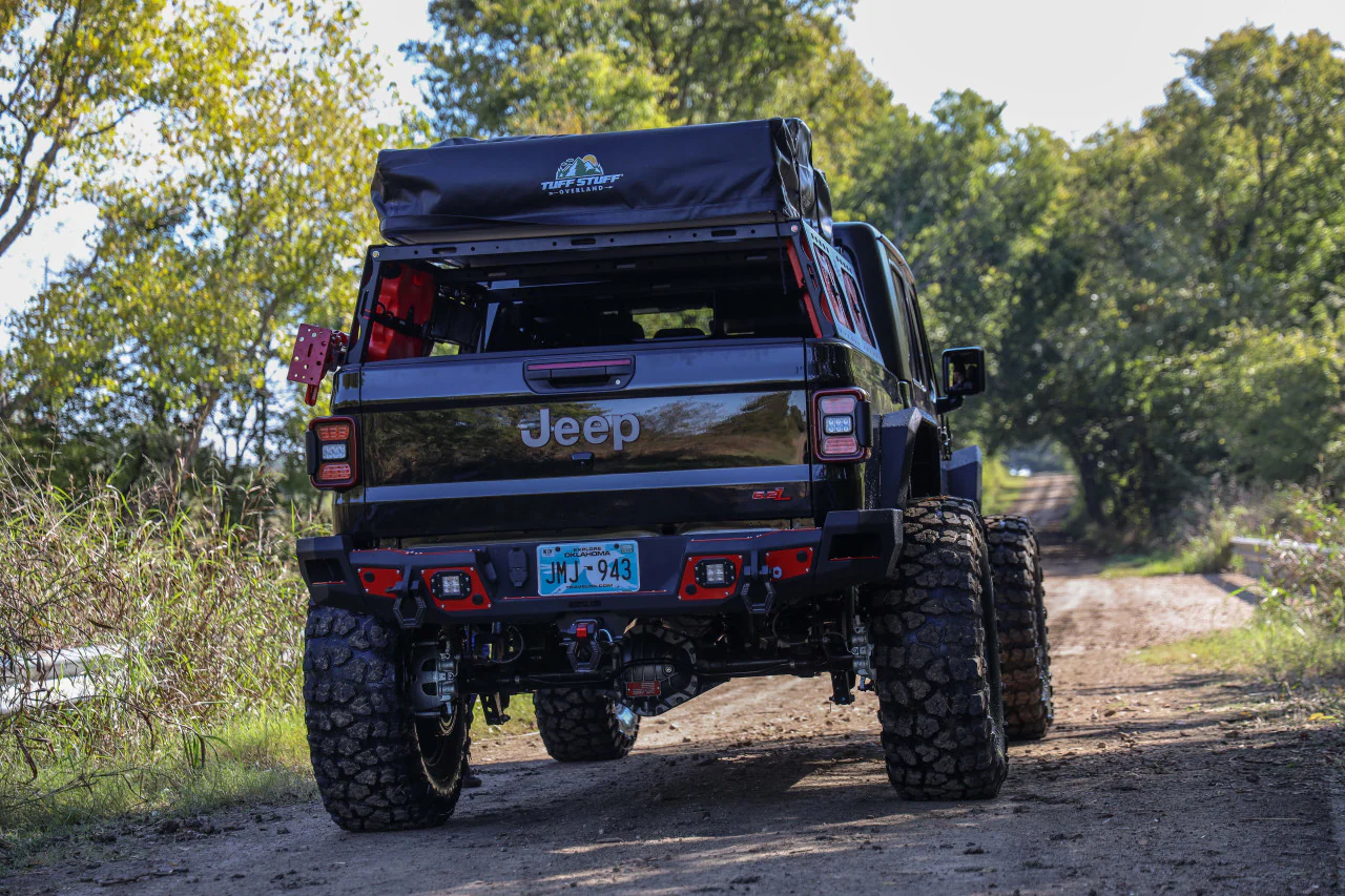 2020-2025 Jeep Gladiator Rear Bumper Full width Sensor Cutouts Reverse Light Cutouts Texture Black Powdercoat Bodyguard Bumpers - 53101T - Bodyguard Bumpers - Image 3