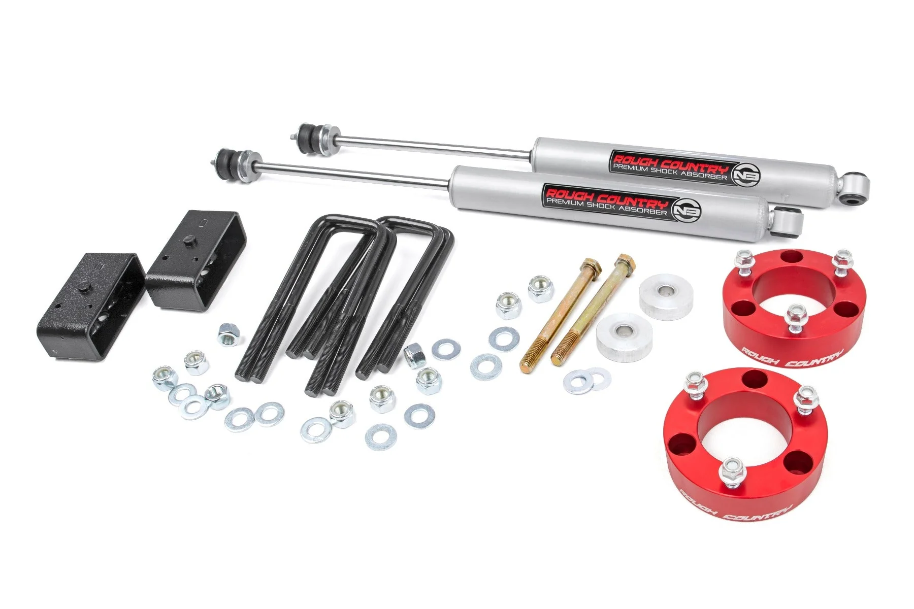 3 Inch Lift Kit Red Spacer w/N3 Shocks 05-21 Toyota Tacoma 2WD/4WD Rough Country - 74530RED - Image 3