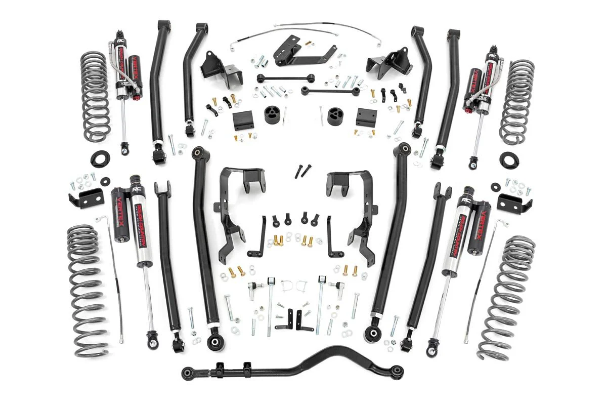 4.0 Inch Jeep Long Arm Suspension Lift Kit w/ Vertex Adjustable Reservoir Shocks 07-11 Wrangler JK 4-door Rough Country - 78550A