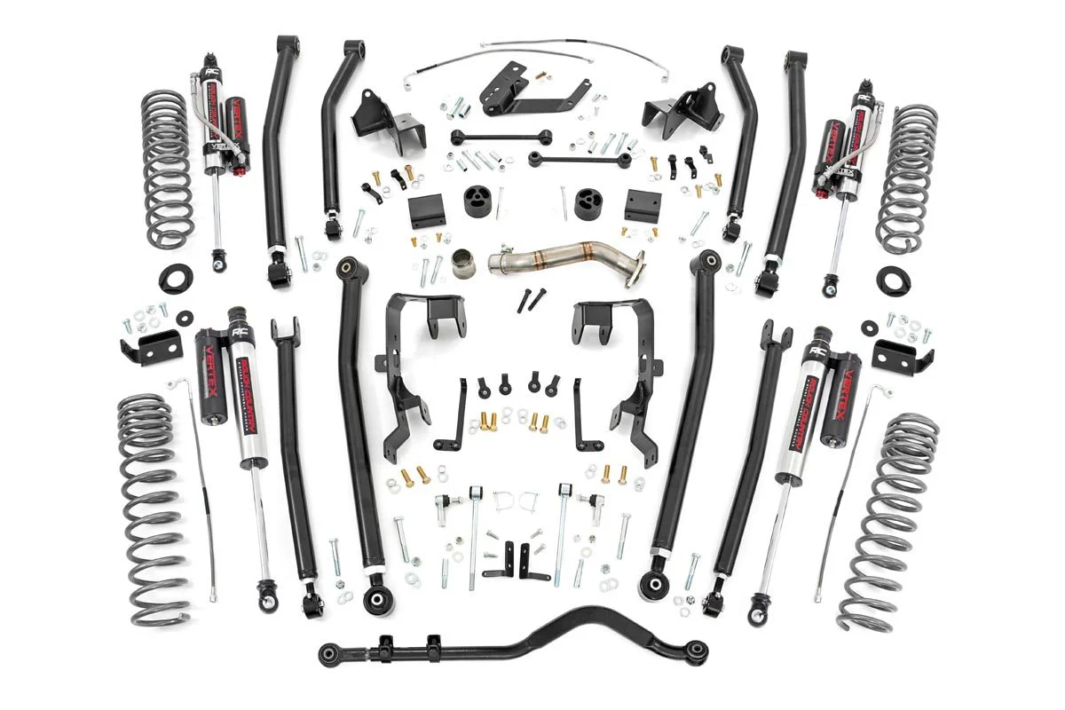 4.0 Inch Jeep Long Arm Suspension Lift Kit w/ Vertex Adjustable Reservoir Shocks 12-18 Wrangler JK 4-door Rough Country - 78650A