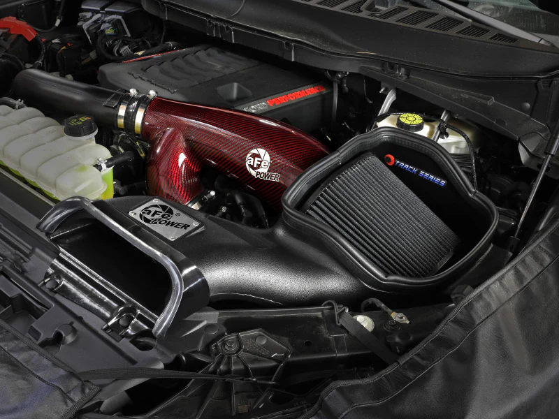 aFe 17-24 Ford F-150 Track Series Red Kevlar Carbon Fiber C/A Intake System w/Black Pro 5R Filter - Image 2