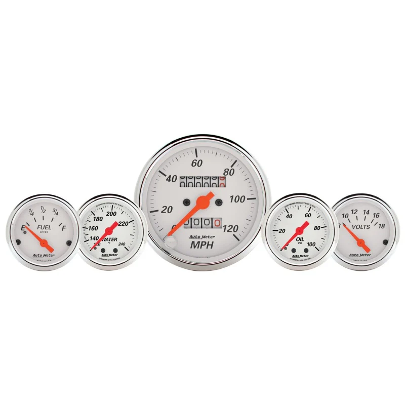 AutoMeter Gauge Kit 5 Pc. 3-1/8in. & 2-1/16in. Mech. Speedo. Wtmp & Oilp Arctic Wht - Image 2