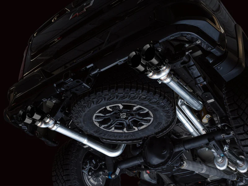 AWE Tuning 22-23 GMC Sierra 1500 AT4X 6.2L 0FG Catback Split Dual (Flat Bumper) - Diamond Black Tips - Image 4