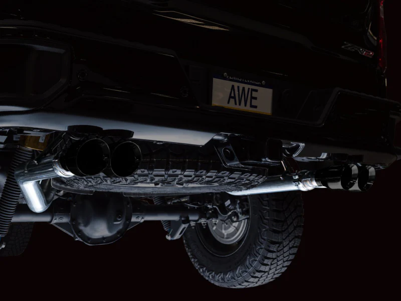 AWE Tuning 22-23 GMC Sierra 1500 AT4X 6.2L 0FG Catback Split Dual (Flat Bumper) - Diamond Black Tips - Image 6