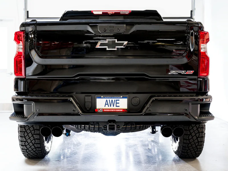 AWE Tuning 22-23 GMC Sierra 1500 AT4X 6.2L 0FG Catback Split Dual (Flat Bumper) - Diamond Black Tips - Image 8