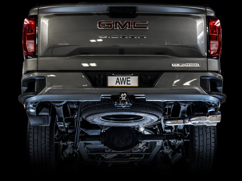 AWE Tuning 4th Gen GM 1500 5.3L 0FG Catback Dual Side Exit (Flat Bumper) - Chrome Tips - Image 2