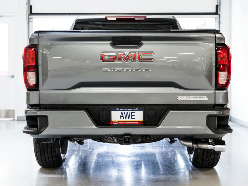 AWE Tuning 4th Gen GM 1500 5.3L 0FG Catback Dual Side Exit (Flat Bumper) - Chrome Tips - Image 4