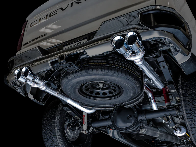 AWE Tuning 4th Gen GM 1500 5.3L 0FG Catback Split Rear Exit (w/ Bumper Cutouts) - Quad Chrome Tips - Image 3