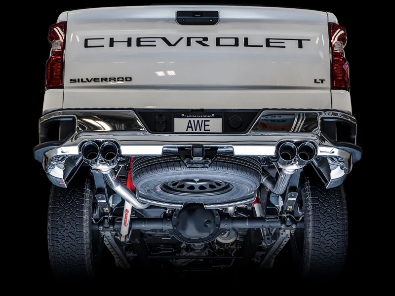 AWE Tuning 4th Gen GM 1500 5.3L 0FG Catback Split Rear Exit (w/ Bumper Cutouts) - Quad Chrome Tips - Image 6