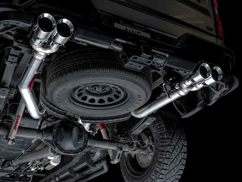 AWE Tuning 4th Gen GM 1500 6.2L 0FG Catback Split Rear Exit (w/ Bumper Cutouts) - Quad Chrome Tips - Image 5