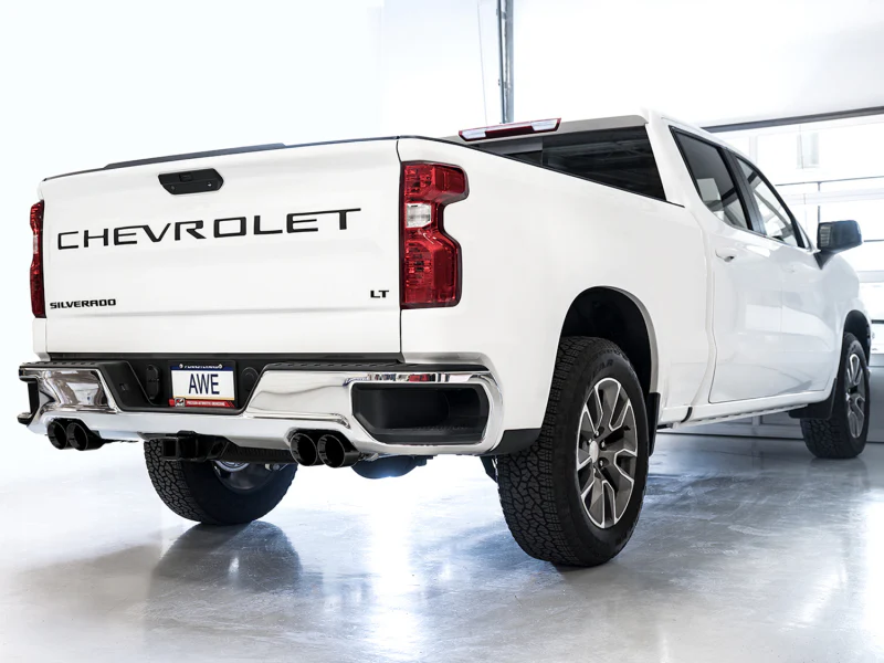 AWE Tuning 4th Gen GM 1500 6.2L 0FG Catback Split Rear Exit (w/ Bumper Cutouts) - Quad Diamond Tips - Image 2