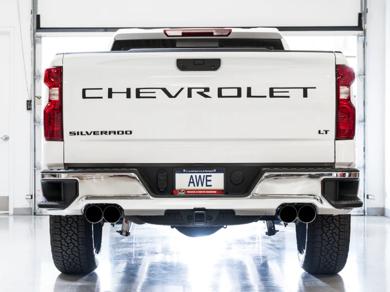 AWE Tuning 4th Gen GM 1500 6.2L 0FG Catback Split Rear Exit (w/ Bumper Cutouts) - Quad Diamond Tips - Image 3