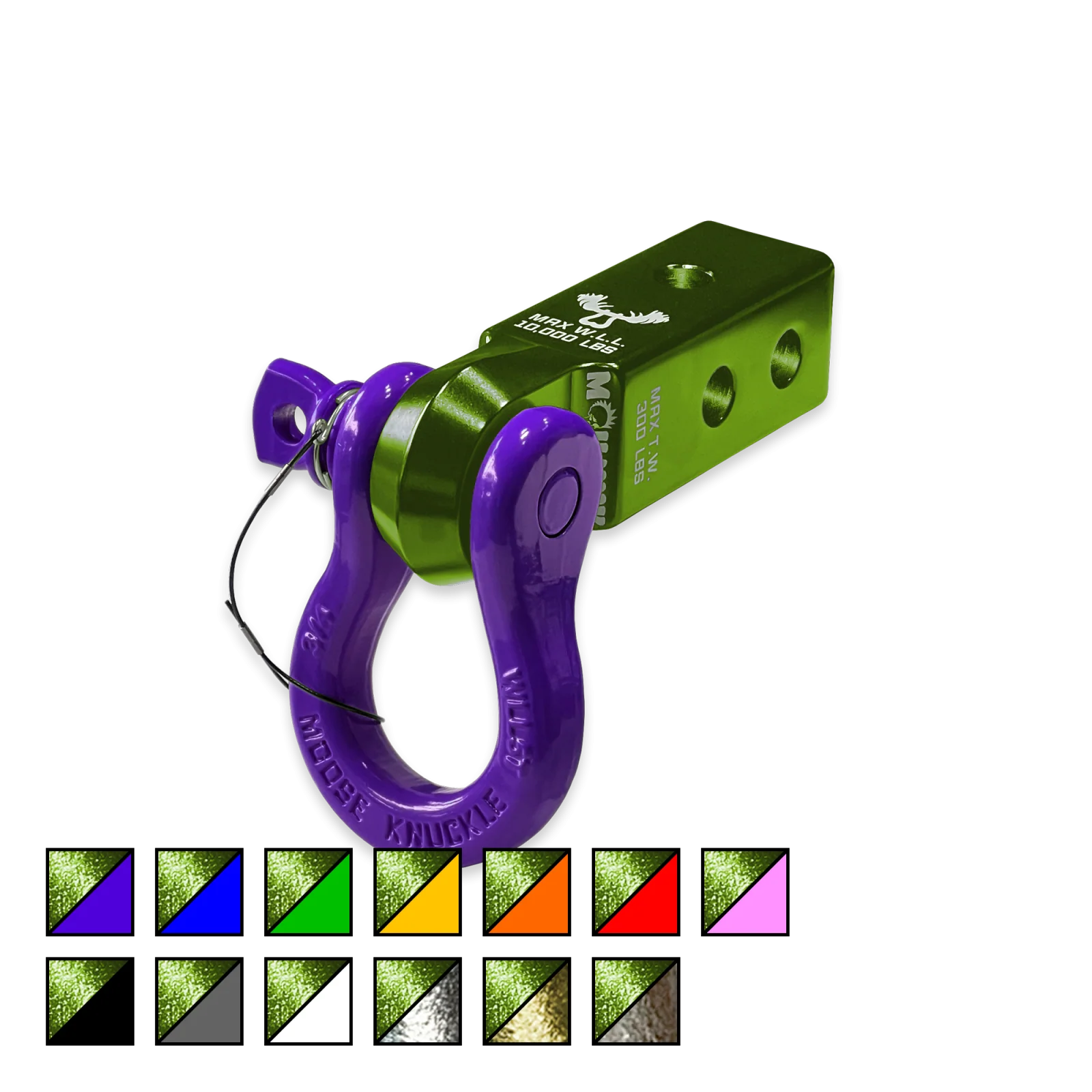B'oh 3/4 Spin Pin Shackle and Mohawk 2.0 Receiver Combo Bean Green / Grape Escape Moose Knuckle Offroad - FN000037-001 - Moose Knuckle Offroad