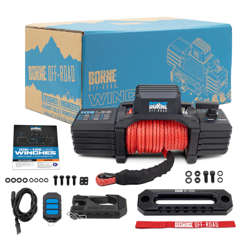 Borne Off-Road 10K Winch - Red Synthetic Rope - Image 7