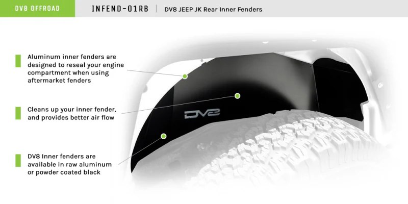 DV8 Offroad 07-18 Jeep Wrangler JK Rear Aluminum Inner Fender - Black - Image 7
