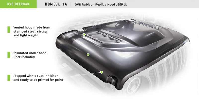 DV8 Offroad 18+ Jeep JL Rubicon Replica Hood - Image 7