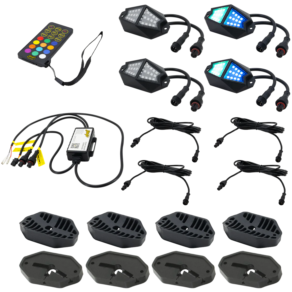 Enlight10 4 Piece RGB Dynamic Rock Light Kit with Bluetooth Remote and On/Off Switch