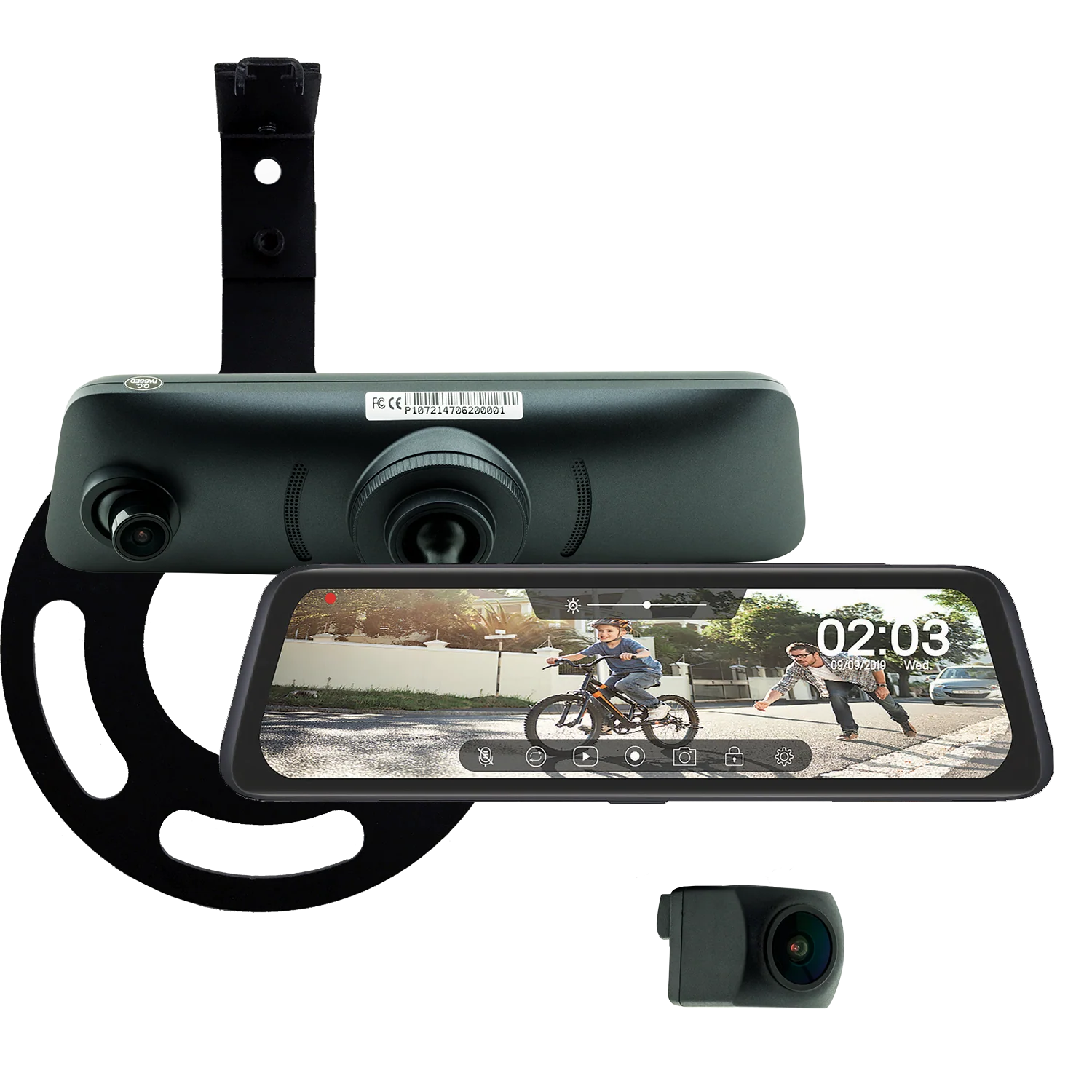 Ford Bronco 2021+ Clear-View HD Backup Camera and Replacement Rearview Mirror with Full Screen Monitor Kit with Built-In DVR