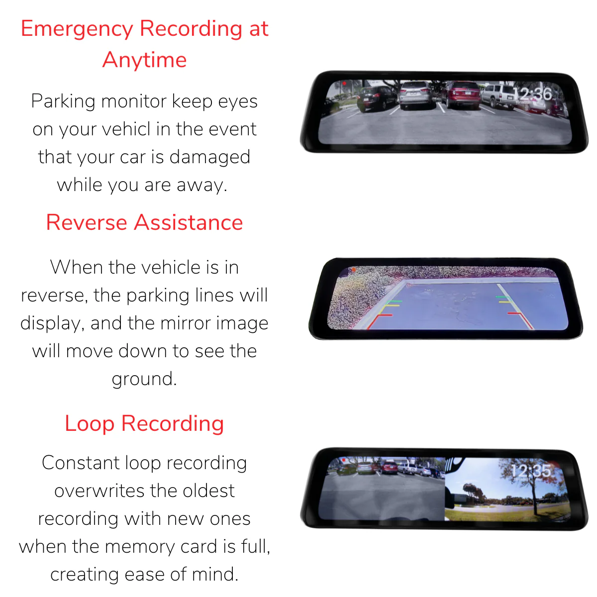 Ford Bronco 2021+ Clear-View HD Backup Camera and Replacement Rearview Mirror with Full Screen Monitor Kit with Built-In DVR - Image 5