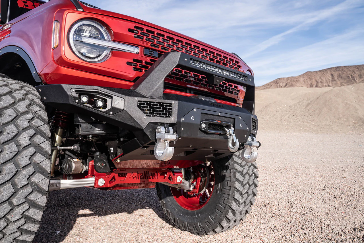 Freedom Front Bumper Baja For 2021-2025 Ford Bronco Winch Mount Sensor Cutouts With Camera Harness + Pod Texture Black Powdercoat Bodyguard Bumpers - LBF21MYTNB - Bodyguard Bumpers - Image 2