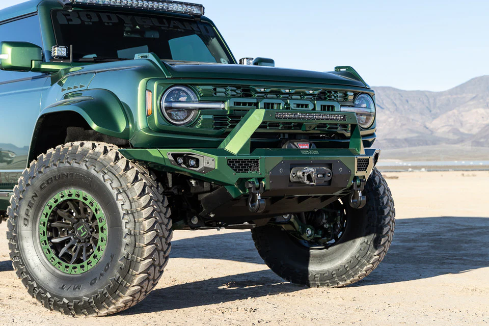 Freedom Front Bumper Baja For 2021-2025 Ford Bronco Winch Mount Sensor Cutouts With Camera Harness + Pod Texture Black Powdercoat Bodyguard Bumpers - LBF21MYTNB - Bodyguard Bumpers - Image 3