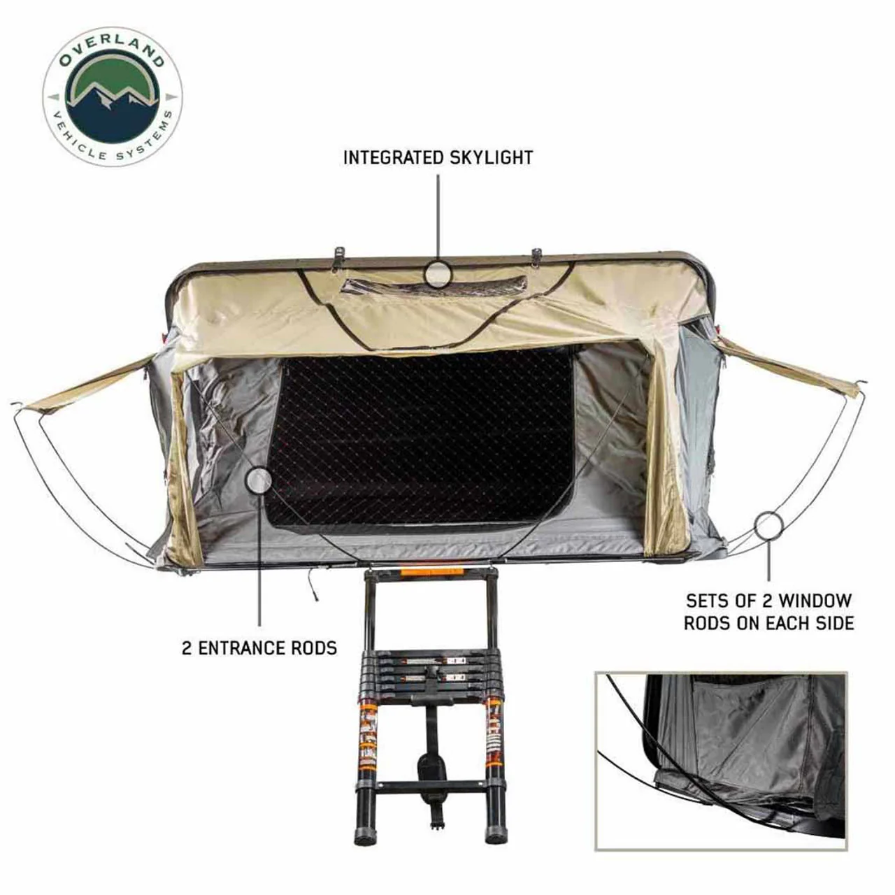 HD Bundu 4 - Hard Shell Roof Top Tent, 4 Person, Grey Body and Black Rainfly Overland Vehicle Systems - 18389904 - Image 4