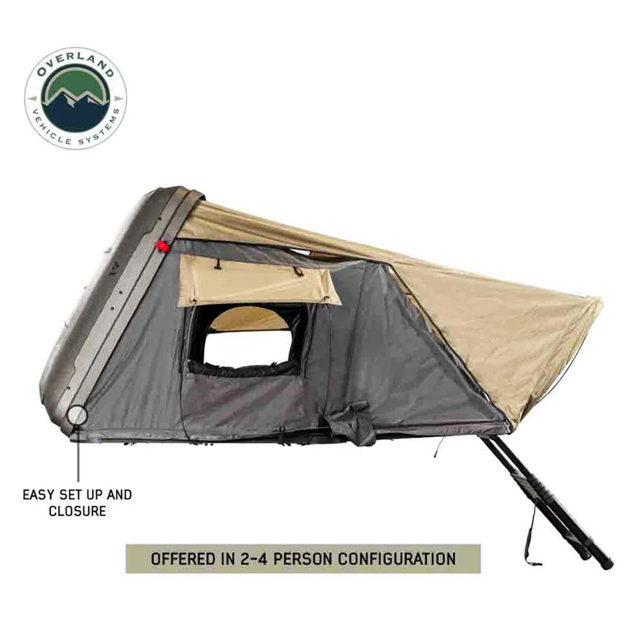 HD Bundu 4 - Hard Shell Roof Top Tent, 4 Person, Grey Body and Black Rainfly Overland Vehicle Systems - 18389904 - Image 8