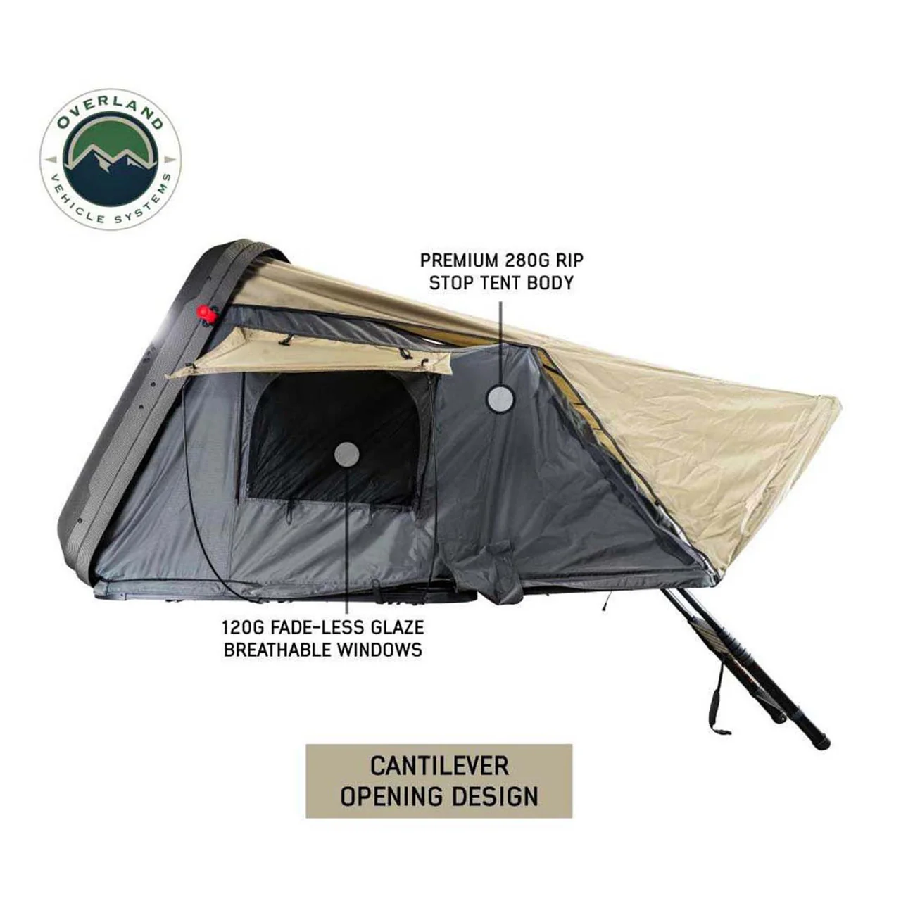 HD Bundu 4 - Hard Shell Roof Top Tent, 4 Person, Grey Body and Black Rainfly Overland Vehicle Systems - 18389904 - Image 9