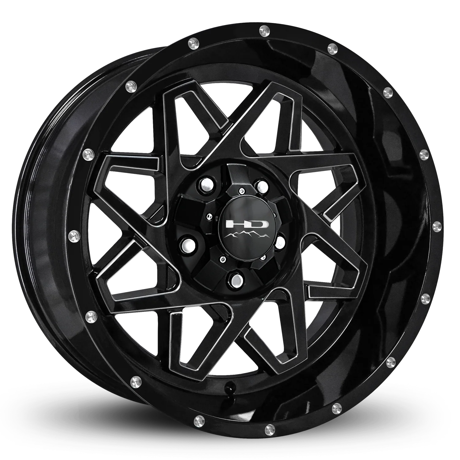 HD Offroad Gridlock 20x10 -25 5x127/5x139.7mm 106.2mm Gloss Black/Milled Edge