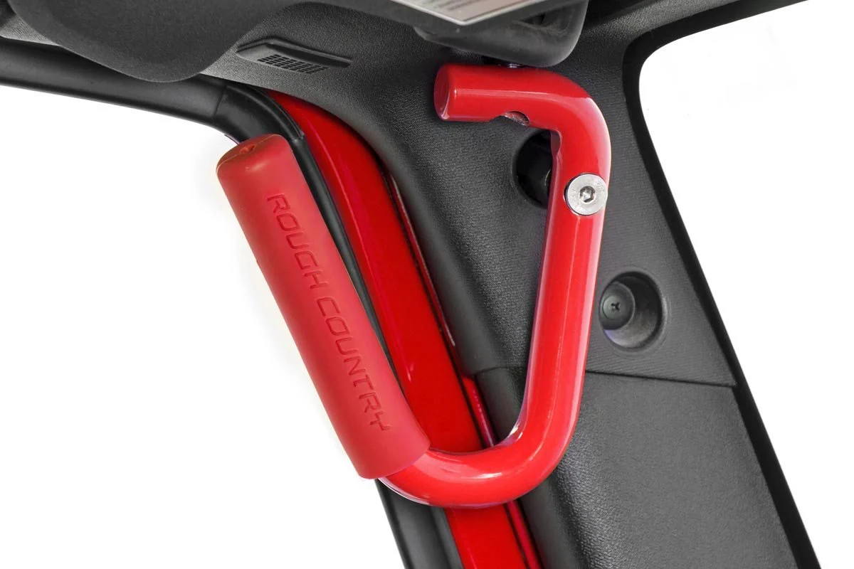 Jeep Front Solid Steel Grab Handles 07-18 Wrangler JK Red Rough Country - 6501RED - Image 4