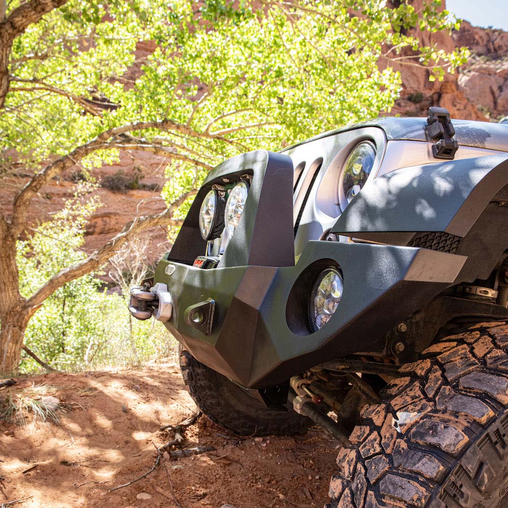 Jeep JK Full Front Bumper For 07-18 Wrangler JK With Winch Plate Bull Bar Black Powdercoated Rigid Series Rock Slide Engineering - FB-F-100-JK - Image 7
