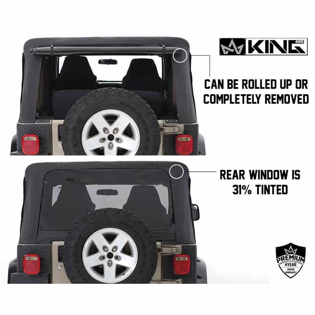 Jeep TJ Replacement Soft Top With Upper Doors For 97-06 Wrangler TJ Black Diamond King 4WD - 14010135 - Image 16