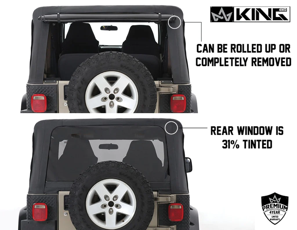 Jeep TJ Replacement Soft Top With Upper Doors For 97-06 Wrangler TJ Black Diamond King 4WD - 14010135 - Image 6