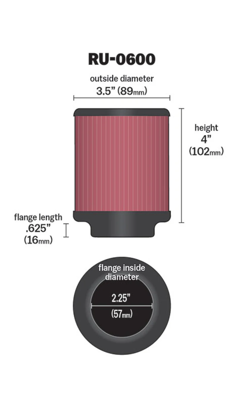 K&N Filter Universal Rubber Filter 2 1/4 inch Flange 3 1/2 inch OD 4 inch Height - Image 10