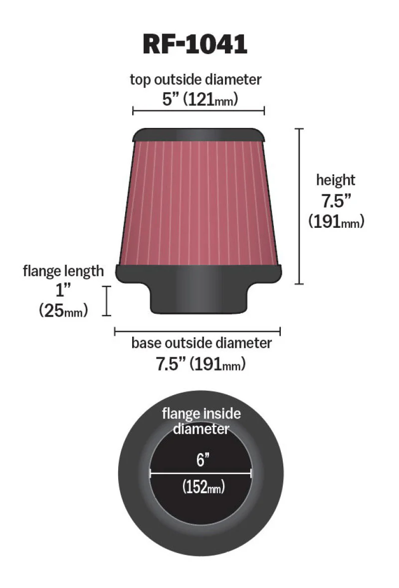 K&N Round Tapered Universal Air Filter 6 inch Flange 7 1/2 inch Base 5 inch Top 7 1/2 inch Height - Image 10