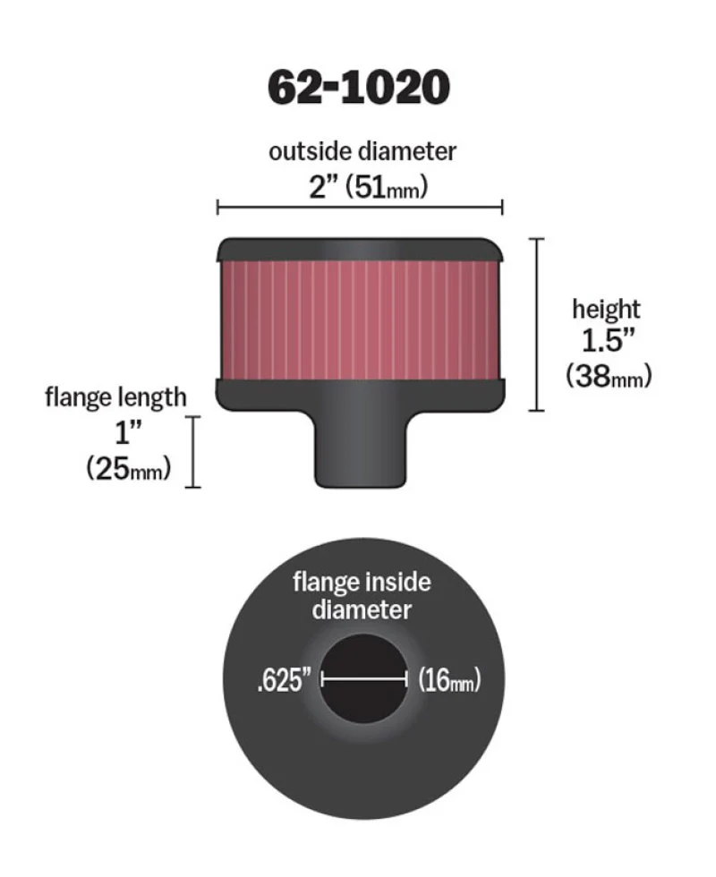 K&N Steel Base Crankcase Vent Filter .625in Vent OD x 2in OD x 1.5in Height - Image 6