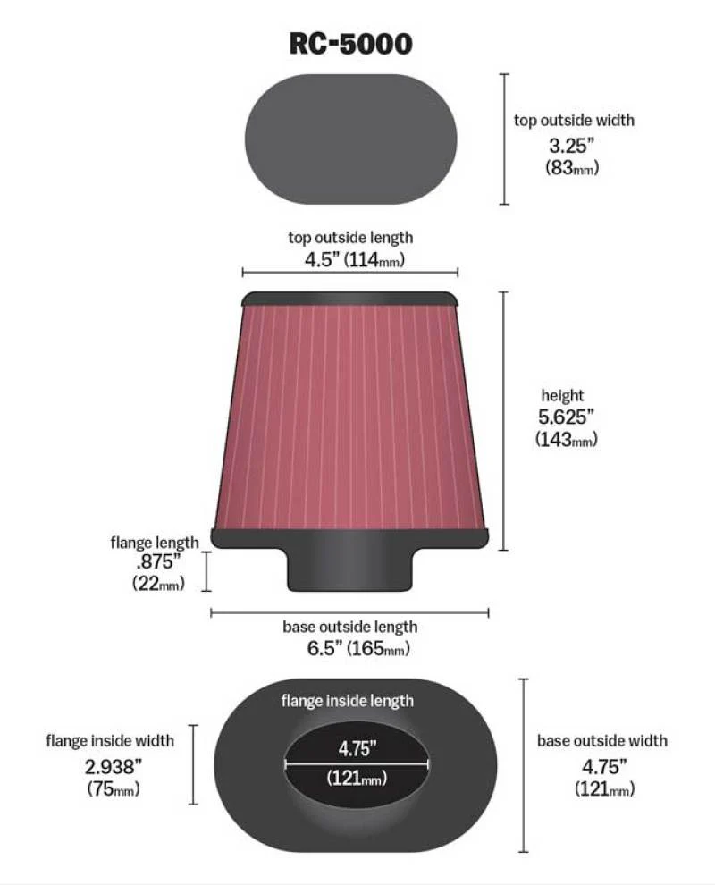 K&N Universal Chrome Filter GM TPI Custom - Oval Flange - Image 7