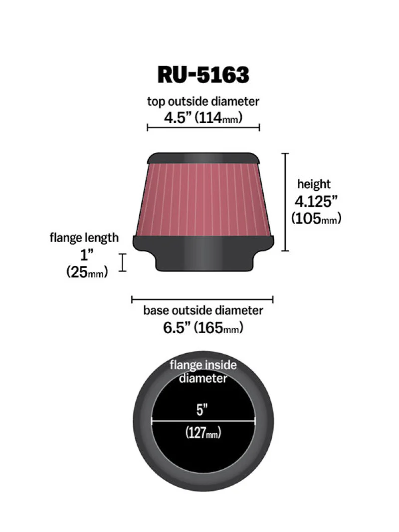 K&N Universal Rubber Filter 5in Flange ID x 6.5in Base OD x 4.5in Top OD x 4.125in Height - Image 10
