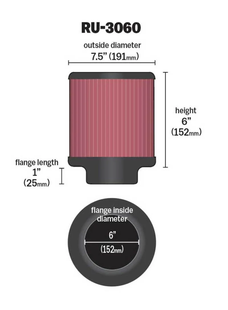 K&N Universal Rubber Filter 6in Flange ID / 7.5in OD / 6in Height / Round Straight - Image 13