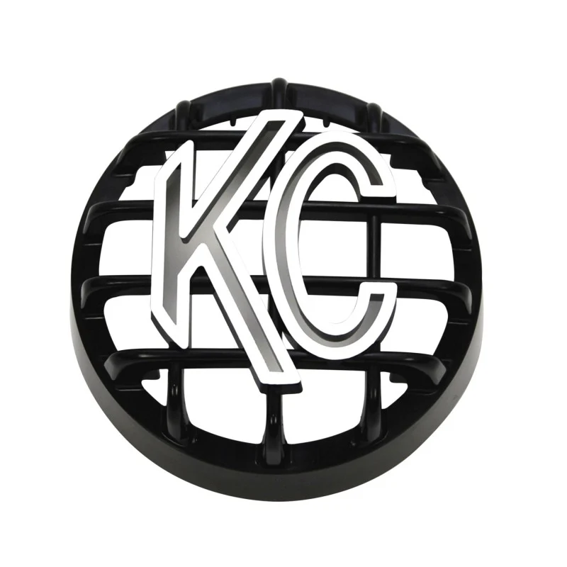 KC HiLiTES 4in. Round ABS Stone Guard for Rally 400 (Single) - Black w/White KC Logo - Image 2