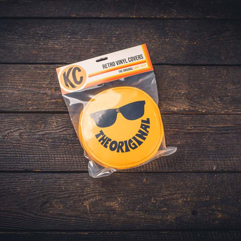 KC HiLiTES Retro 6in Round Yellow Vinyl Light Cover w/ Black KC Sunglasses Logo - Image 2