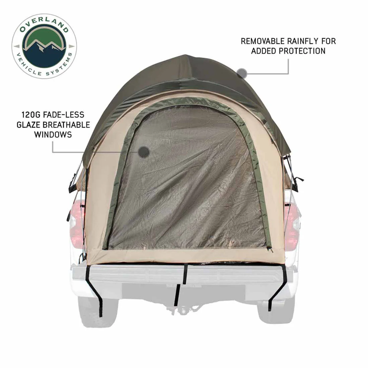 LD TACT - Bed Tent Mid Size 5.0-5.2 Foot, Tan Body and Green Rainfly Overland Vehicle Systems - 18252540 - Image 2