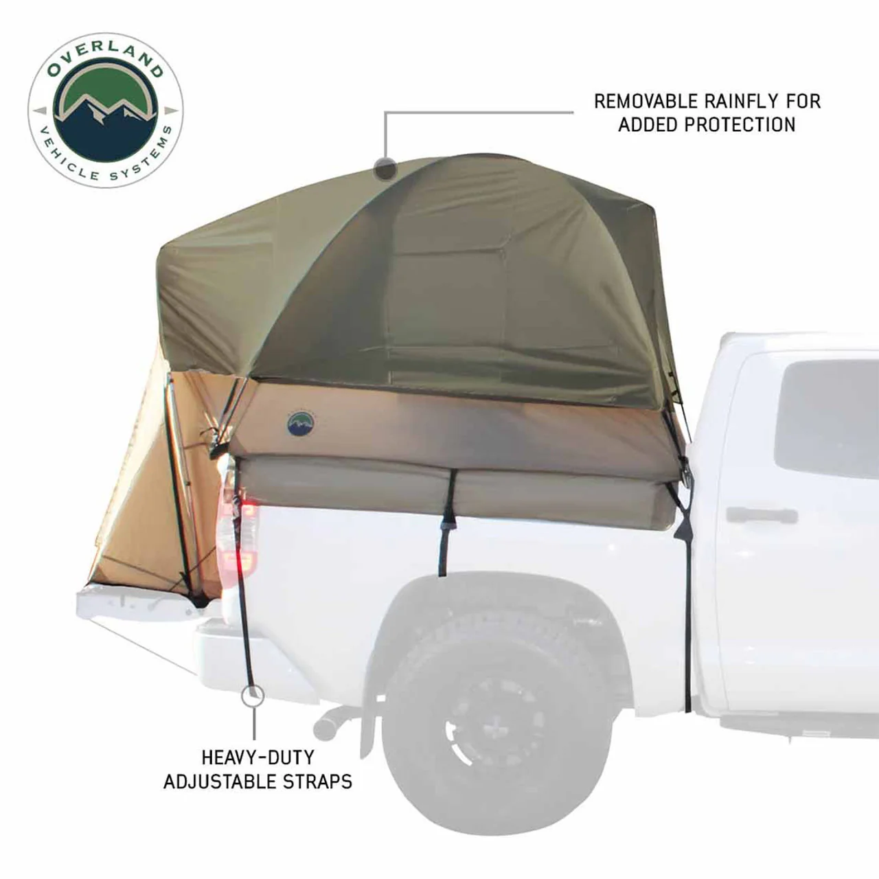 LD TACT - Bed Tent Mid Size 5.0-5.2 Foot, Tan Body and Green Rainfly Overland Vehicle Systems - 18252540 - Image 3