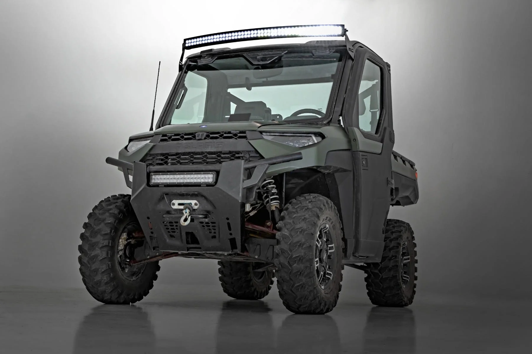 LED Light Front Mount 50 Inch Dual Row Black Pair with Factory Wiper 14-22 Polaris Ranger 1000XP Rough Country - 93127 - Image 5
